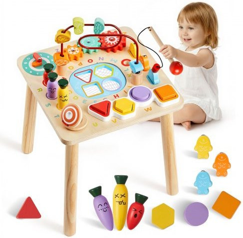 VEVOR Montessori Holz Aktivitätstisch 8-in-1 Lerntisch für Kinder ab 6 Monaten, Mehrfarbig - Bild 1
