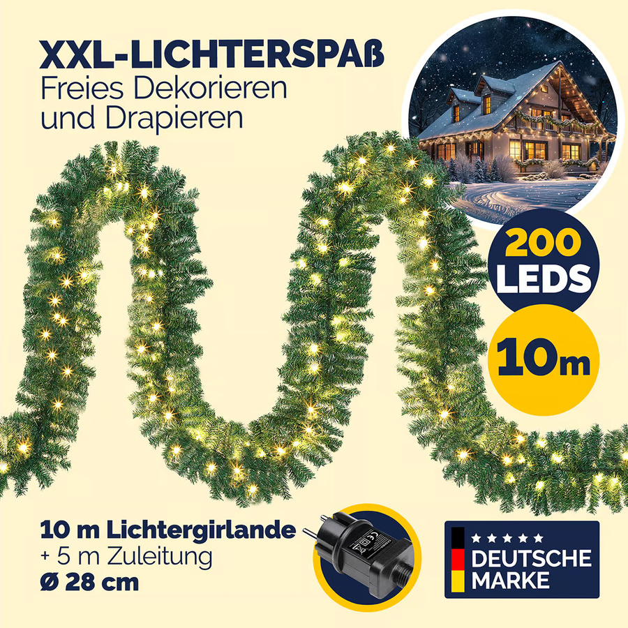 Casaria LED Weihnachtsgirlande in Grün mit warmweißem Licht, 10 m Länge, IP44 für Indoor und Outdoor - Bild 2