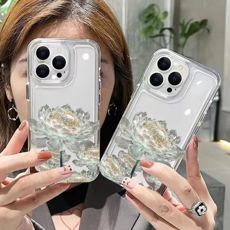 Transparente Handyhülle mit Lotusblumenmuster für iPhone 11 12 13 14 15 16 Pro Max Mini XS X XR 7 8 Plus SE 2022 Klare weiche Schutzhülle - Bild 2