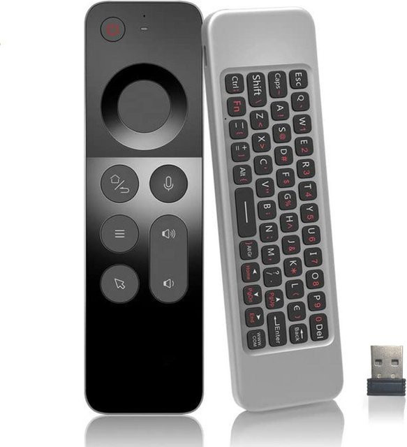 W3 2,4G Wireless Voice Air Mouse Fernbedienung mit Mini-Tastatur und USB-Empfänger für Android TV Box und Windows in Grau - Bild 1