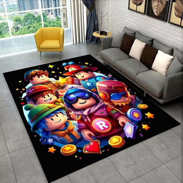 R-Robloxs 3D Cartoon Spielteppich Rutschfeste Bodenmatte für Kinderzimmer und Wohnzimmer, B/T: 80 x 120 cm, Mehrfarbig - Bild 1