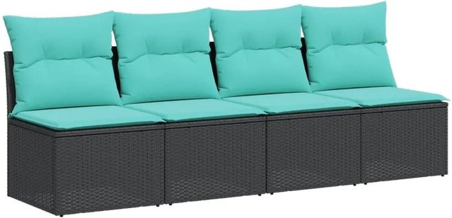 vidaXL Gartensofa 4-Sitzer mit Kissen aus Poly-Rattan und Metallrahmen in Schwarz - Bild 1