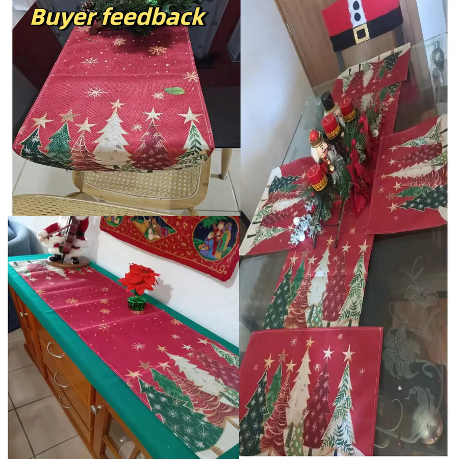 ZZN Weihnachts-Tischläufer aus Leinen in Rot mit Weihnachtsmotiv, rechteckig, Breite: 33 cm, Tiefe: 33 cm, Länge: 183 cm - Bild 3