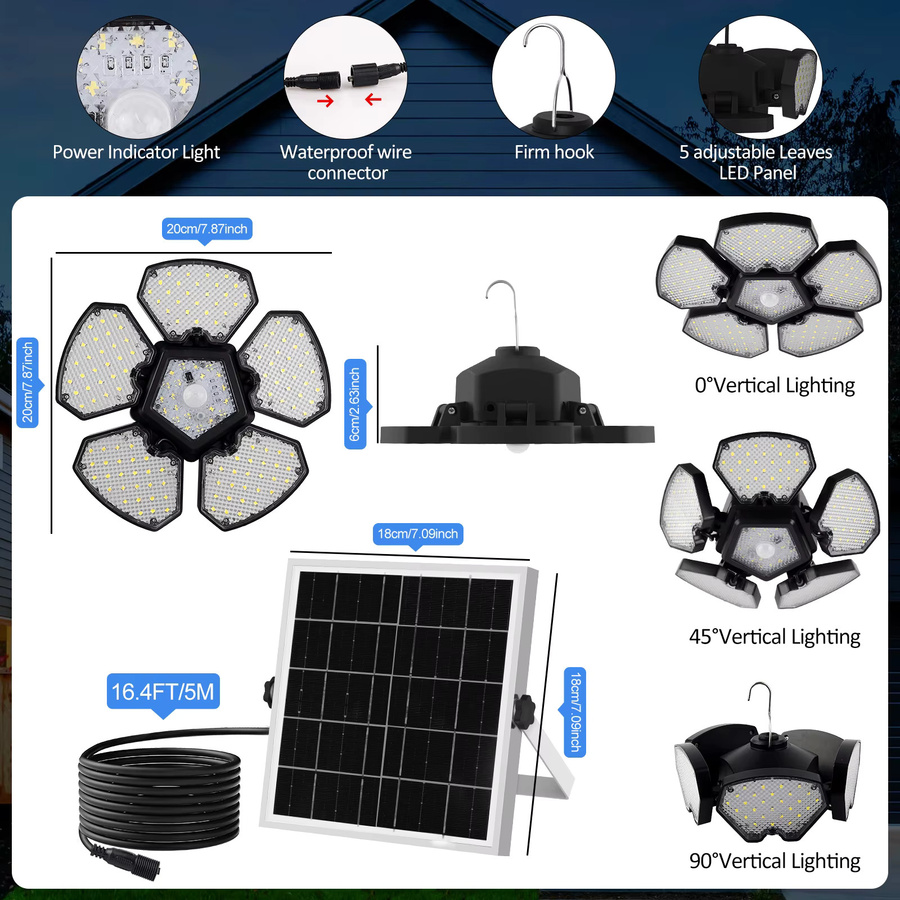 Crepow Solar-LED-Hängelampe mit Bewegungsmelder und 156 LEDs in Weiß für Garten und Balkon - Bild 6