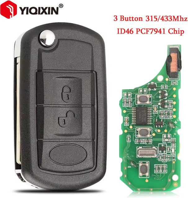 YIQIXIN Smart Remote Autoschlüssel für Land Rover Sport Discovery 3 LR3 2006-2009, 3 Tasten, 315/433 MHz, ID46 PCF7941 Chip, Uncut HU101 Klinge, Schwarz - Bild 1