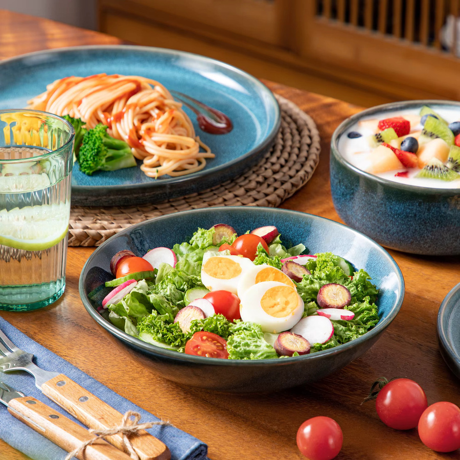 vancasso Geschirr Set aus Keramik mit reaktiver Glasur in Blau, Dinner Set für 4 Personen mit Tellern, Desserttellern, Suppentellern und Schüsseln (16 oder 32 Stück) - Bild 6