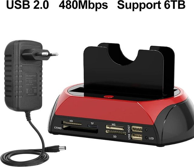 Kebidumei 10 in 1 IDE SATA USB 3.0 Dual Bay Externe Festplatten Dockingstation mit One-Touch-Backup, Hub und Kartenleser, Schwarz - Bild 1