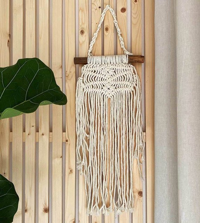 Boho Makramee Wanddeko aus weißer Baumwolle mit Fransen, B/H: 40 x 20 cm