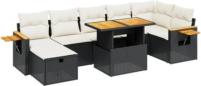 vidaXL 8-tlg. Garten-Sofagarnitur aus Polyrattan in Schwarz mit Kissen und Couchtisch - Bild 1