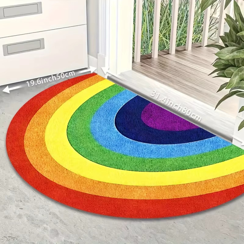 VIKAMA Regenbogen-Halbkreis-Fußmatte, rutschfest und pflegeleicht, Mehrfarbig, B/T: 60 x 40 cm - Bild 2