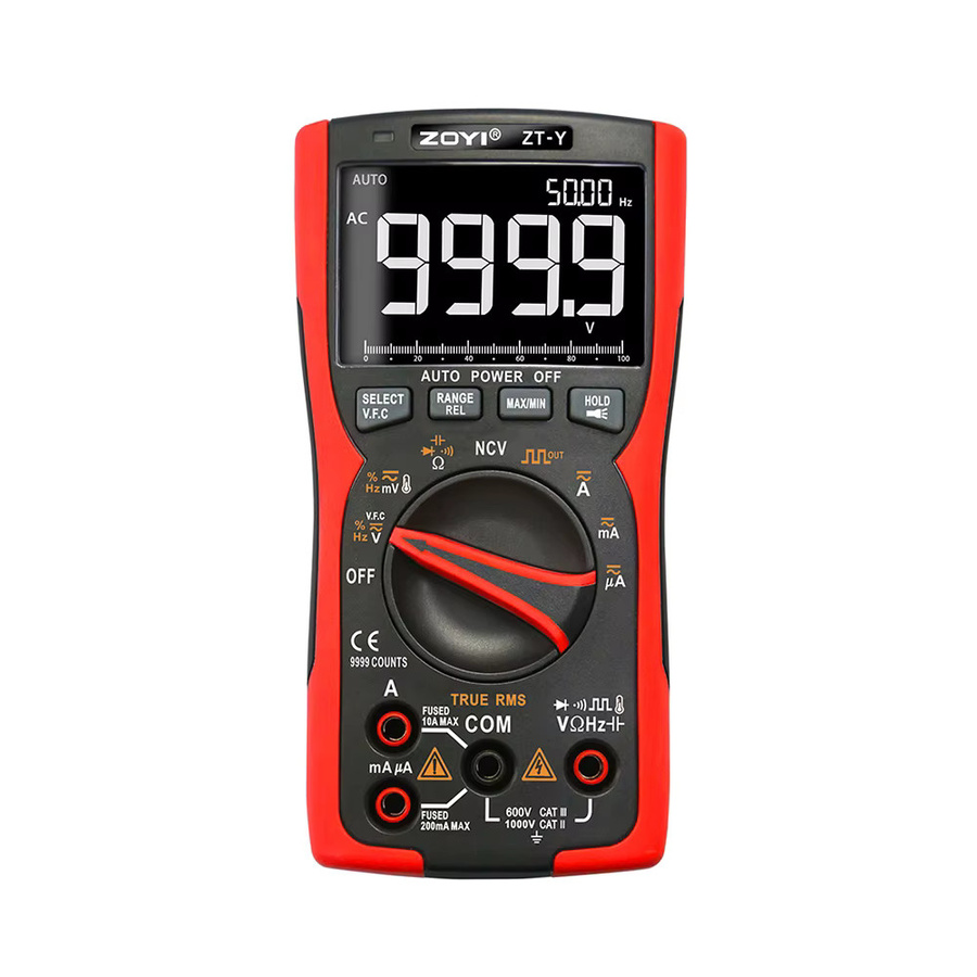 ZOYI ZT-Y Digitales Multimeter TRM 9999 mit AC/DC Voltmeter, Amperemeter und Ohmmeter in Rot - Bild 5