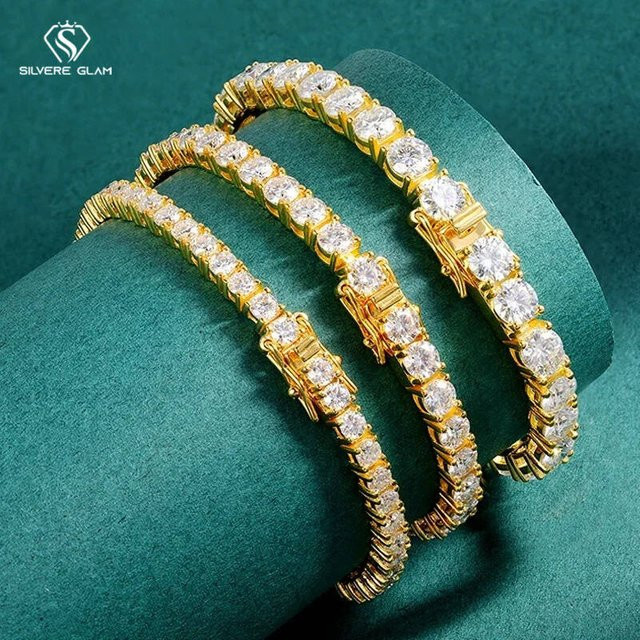 TY Tennis-Armband, 18 Karat vergoldet, 925 Silber, Moissanit, Damen - Bild 1