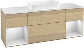 V&B Waschtischunterschrank Finion mit Wandbeleuchtung, Farbe Weiß und Eiche Lack, Breite: 160 cm - Bild 1