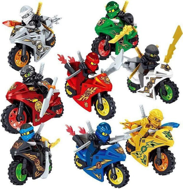 MagicMonkey Ninja Minifiguren Motorrad Bausteine, 8-teiliges Set, ab 6 Jahren - Bild 1