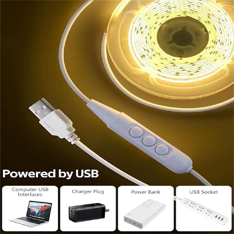 WELPUR COB LED-Lichtstreifen mit USB-Anschluss, dimmbar und zuschneidbar, Warmweiß - Bild 2