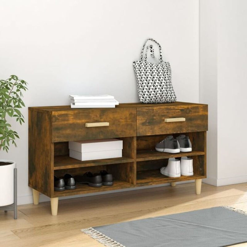 Schuhschrank Vidaxl in Räuchereiche, Braun, Landhausstil aus Holzwerkstoff, B/T/H: 102 x 35 x 55 cm - Bild 1