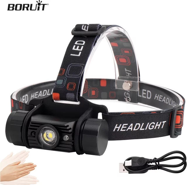 BORUiT 020 LED-Stirnlampe mit Bewegungssensor, 1000 Lumen, wiederaufladbar via Typ-C, Schwarz - Bild 1