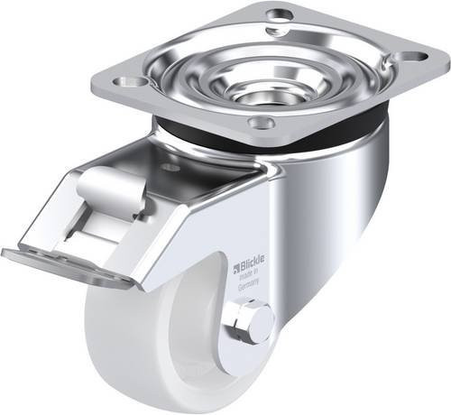 Blickle Lenkrolle LK-SPO 75G-FI mit Feststeller in Silber und Weiß, Rad-Durchmesser: 75 mm, Tragfähigkeit: 300 kg - Bild 1