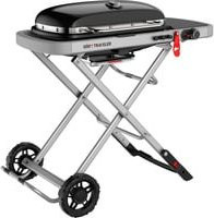 Weber Camping-Gasgrill Traveler mit 1 Brenner in Schwarz mit porzellanemaillierten Gusseisenrosten und Rollwagen - Bild 1