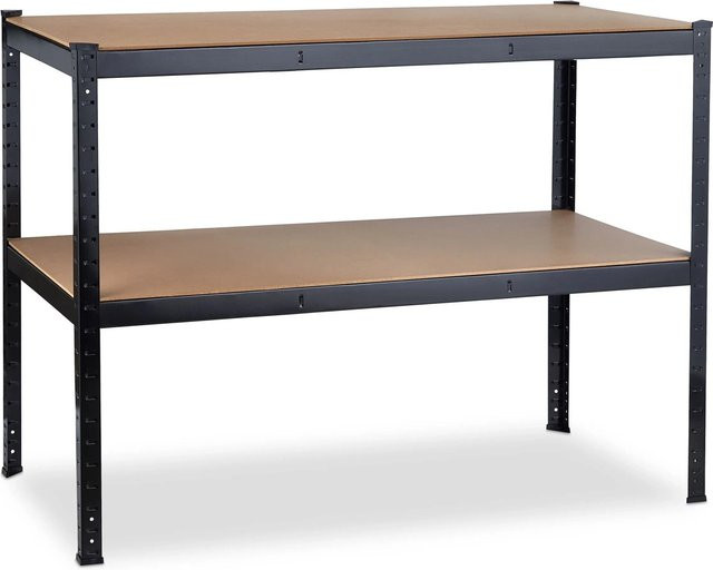 Relaxdays Werkbank aus Stahl und MDF in Schwarz-Hellgrau, höhenverstellbar mit 2 Ebenen, B/T/H: 120 x 60 x 90 cm - Bild 1