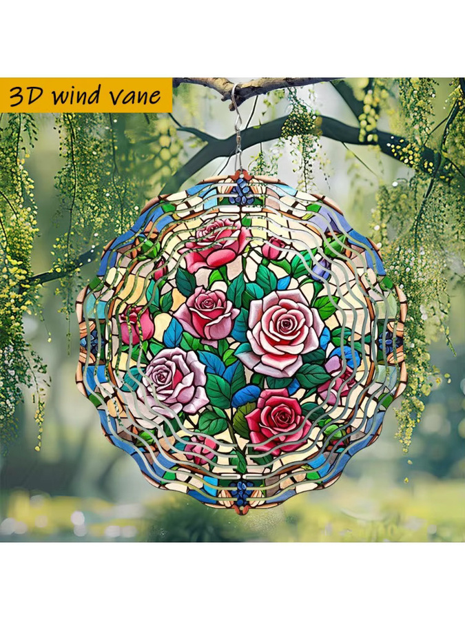 CIFBUY Glasblumen-Windspiel Rote Rose als Gartendekoration mit drehbarem Haken, Höhe: 25,5 cm - Bild 5