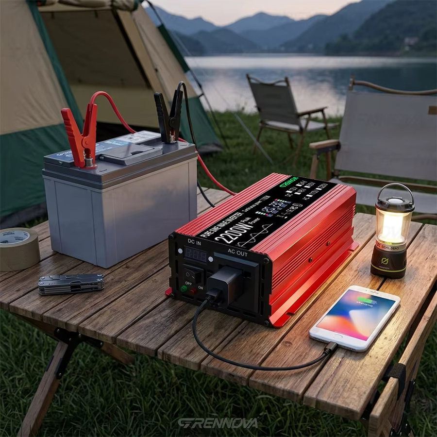 GRENNOVA Reiner Sinus-Wechselrichter 2200W DC 12V 24V 48V zu AC 110V 220V mit 1100W Nennleistung in Rot für Haus, Wohnmobil, LKW und Solarsystem - Bild 2