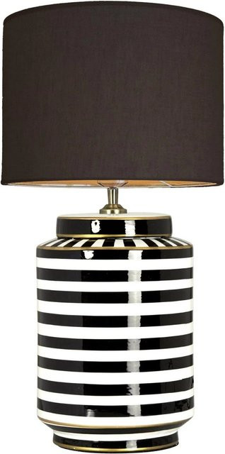 PR Home Gatsby Tischleuchte im Art-déco-Stil aus Keramik mit Stoffschirm, Schwarz-Weiß/Gold, H: 63,0 cm, B: 40,0 cm, T: 35,0 cm - Bild 1