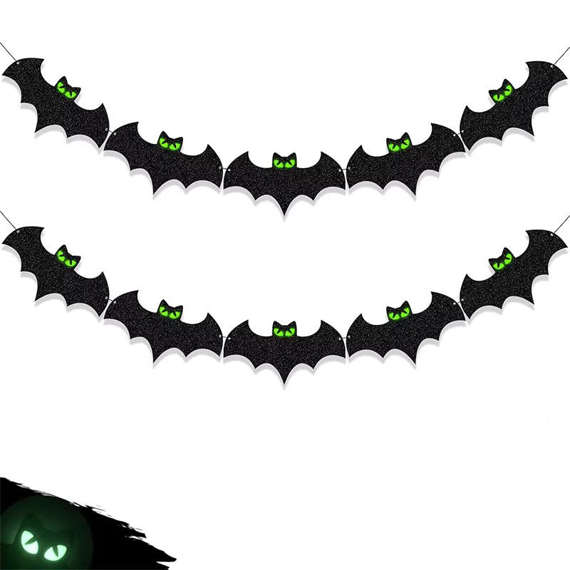 ZQNYCY Halloween Papierbanner mit im Dunkeln leuchtenden Fledermaus-Augen in Schwarz als Hängegirlande zur Dekoration - Bild 2