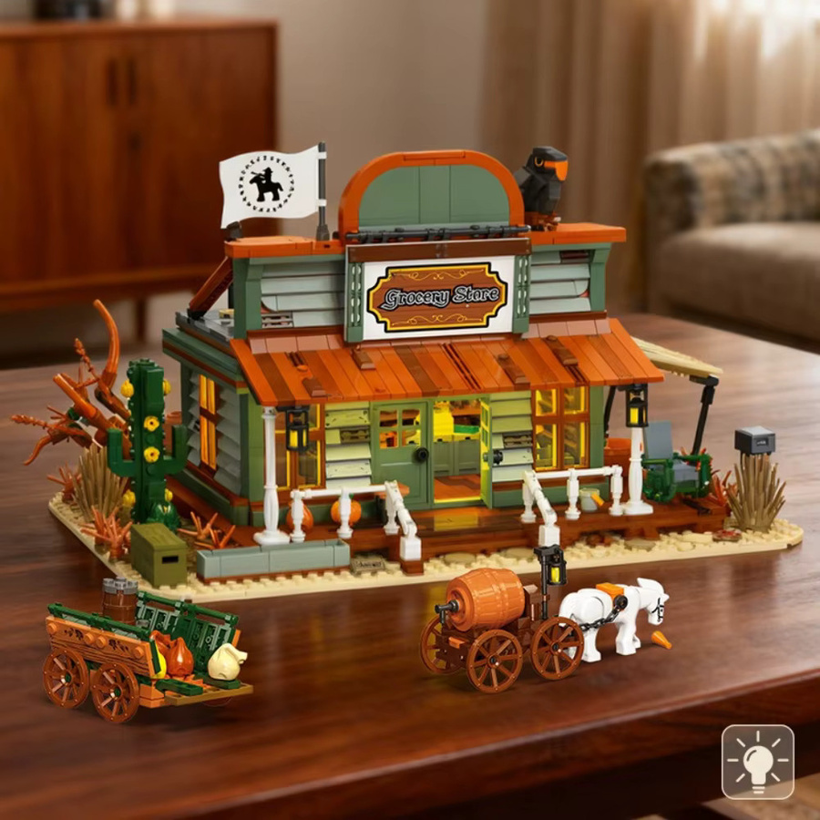 SixBricks MOC Retro Western Desert Wild Tavern Hotel Dorf Stadt, Bausteine Set - Bild 3