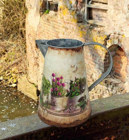 Deko Krug Kräuter der Provence im Vintage-Stil aus Metall, Weiß und Alufarben, Höhe: 19 cm, Breite: 13,5 cm