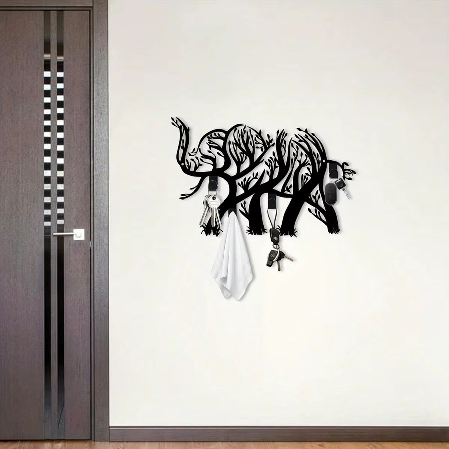 MISSLOVE Elefanten-Schlüsselhalter aus Metall in Schwarz im Baumdesign als Wandhaken für deine Eingangsbereich-Dekoration - Bild 4