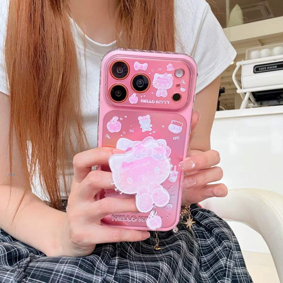 Sanrio Kawaii 3D Cartoon Handyhülle aus weichem Silikon mit KT Standhalter für iPhone 15, 16 und 17 Pro Max in Rosa - Bild 2