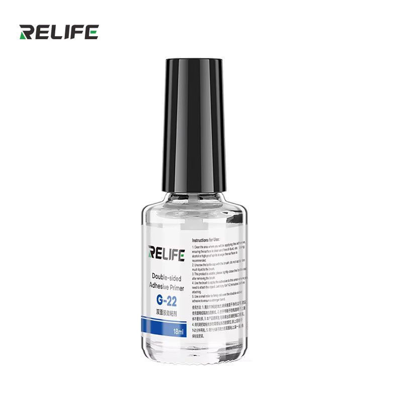 RELIFE G-22 Doppelseitiger Klebstoff-Primer in Transparent mit integriertem Pinsel für Reparaturen an Handyrahmen, Kunststoff und Glas, 18 ml - Bild 1