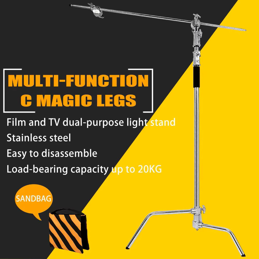 SH Edelstahl Schwerlast C-Ständer Lichtstativ mit Haltearm in Schwarz, Maximalhöhe: 260 cm, Haltearm: 107 cm - Bild 2