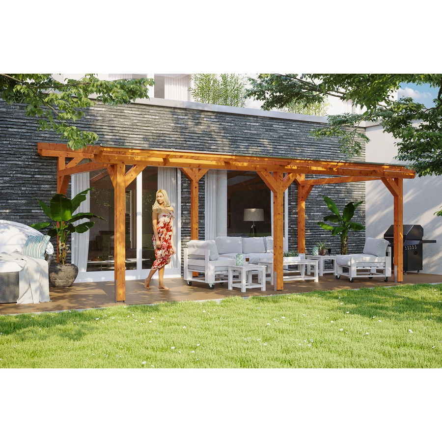 Skan Holz Terrassenüberdachung Siena aus Leimholz in Eiche hell mit Polycarbonat-Dach, B/T/H: 648 x 250 cm - Bild 2