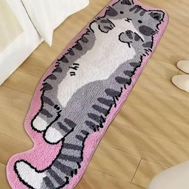 VIKAMA Cartoon Katzen Teppich, flauschige Bodenmatte aus Kunstfell in Multicolour, B/T: 120 x 40 cm - Bild 1