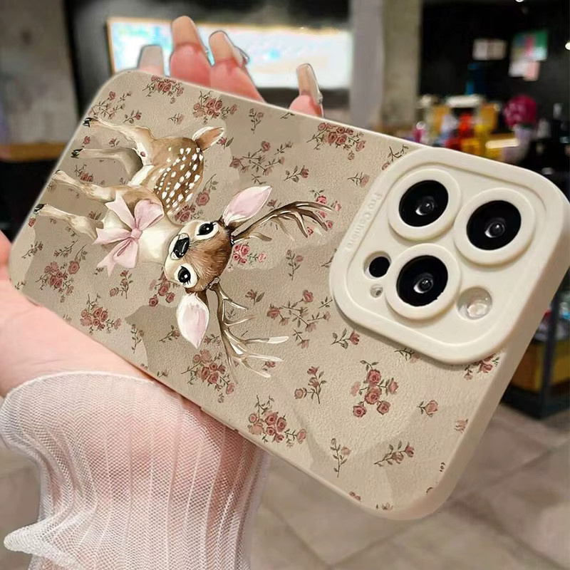Stoßfeste Apple iPhone Handyhülle mit minimalistischer Hirsch-Bemalung in Beige für iPhone 17 bis 7/8 Plus und SE2 - Bild 2