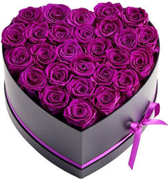 Buying Solutions, MB Fleurs Éternelles lila Bouquet aus 27 konservierten Rosen in einer Herzschachtel zur Dekoration - Bild 1