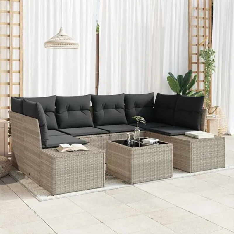 Vidaxl Garten-Sofa-Set aus Polyrattan mit Kissen, 7-teilige Loungemöbel in Grau, B/T/H: 55 x 55 x 37 cm - Bild 1
