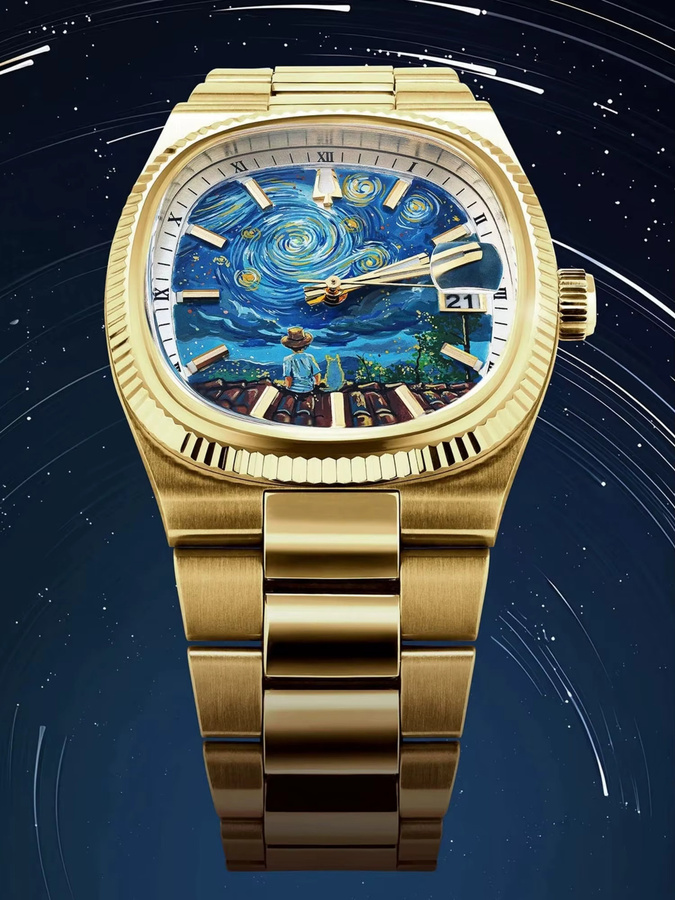 CILOA Armbanduhr, Quarz, Edelstahl, Gold, Eckig, Herren - Bild 5