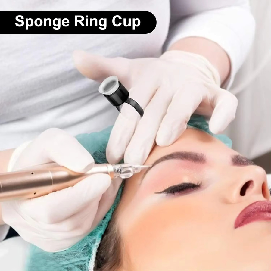 JUN.M Tattoo Ink Ring Tassen mit Schwamm, 50/100 Stück, Microblading PMU Werkzeug - Bild 5