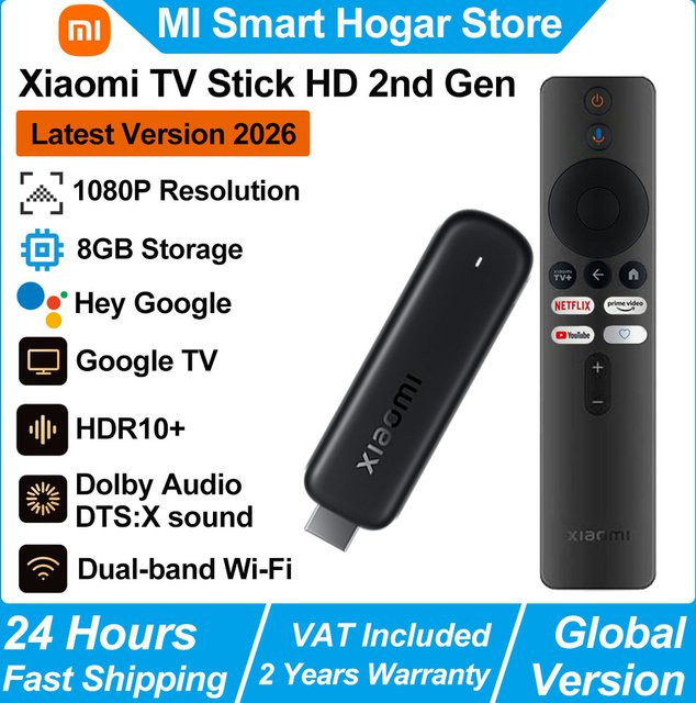 Xiaomi TV Stick HD 2. Generation Google TV Streaming Media Dongle in Schwarz mit Bluetooth und Dual-Band WiFi - Bild 1