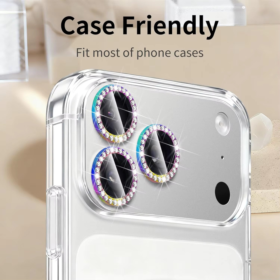 Diamant-Metall-Glas Kameraobjektivschutz für Apple iPhone in Gold mit Bling Ring Objektivabdeckung - Bild 2