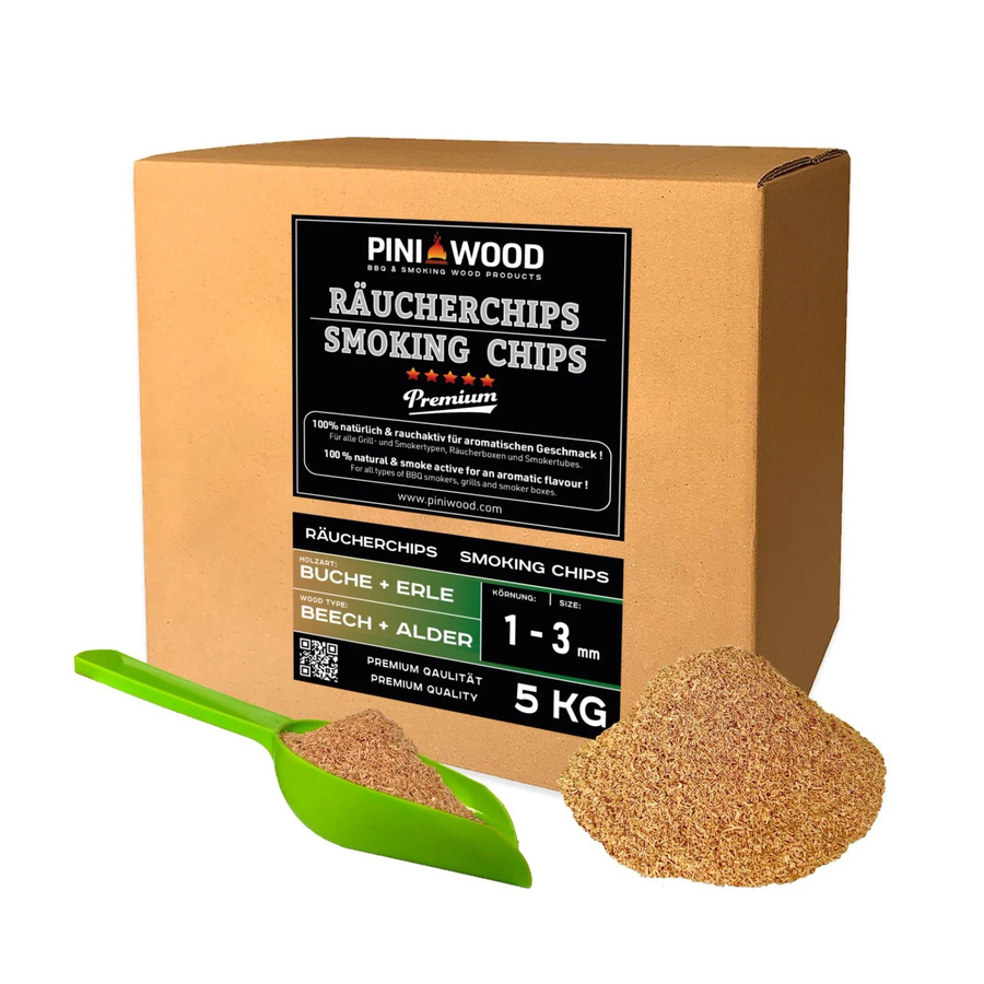 PINI Räucherchips aus Buche und Erle gemischt, 5 kg, 1-3 mm Räucherspäne - Bild 2