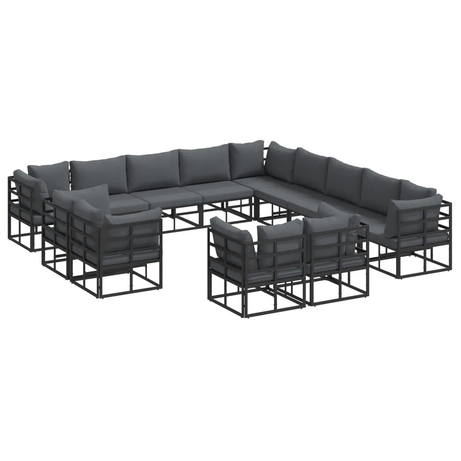 vidaXL Garten-Sofa-Set 13-teilig in U-Form mit Tisch und Kissen, Schwarz, Aluminium - Bild 2