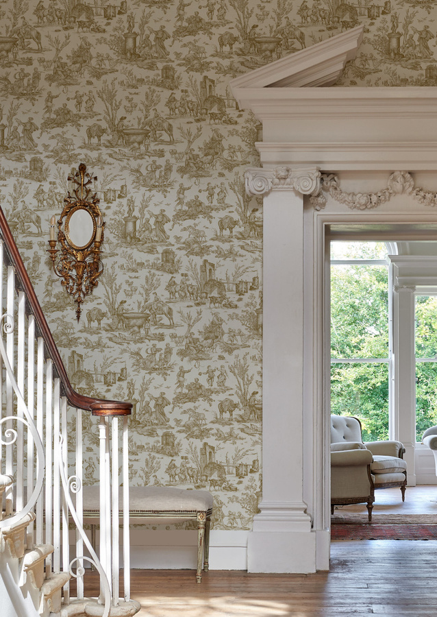 Lewis & Wood Tapete Toile Baptiste Dijon in Weiß und Beige mit floralem Muster und Tiermotiven - Bild 1