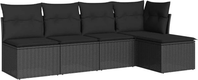 vidaXL 5-tlg. Garten-Sofagarnitur in L-Form aus Poly-Rattan mit Kissen und Stauraum, Schwarz - Bild 1