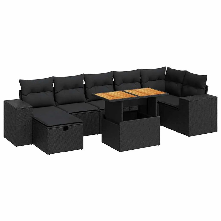 vidaXL Garten-Sofagarnitur 5-teilig aus Poly-Rattan und Akazienholz in Schwarz mit Kissen - Bild 2