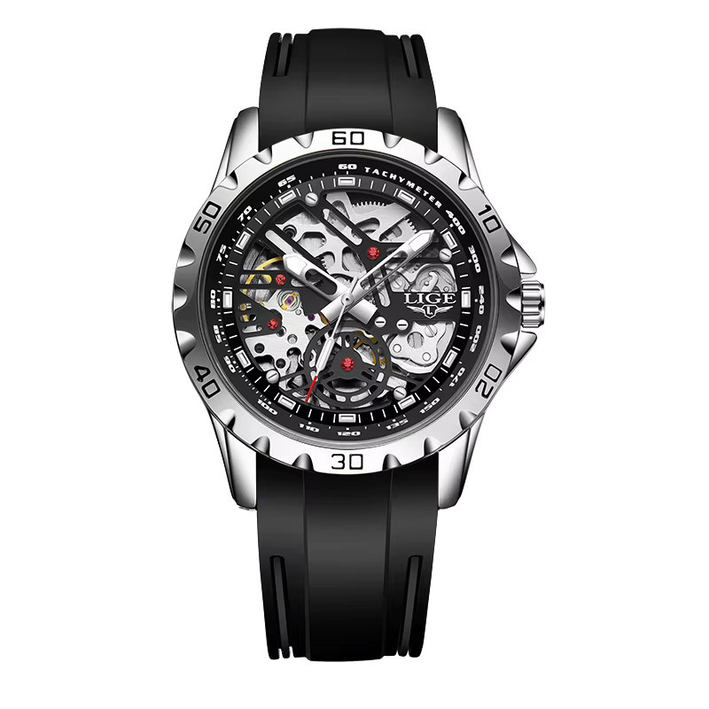 LIGE Armbanduhr Automatik, Edelstahl, Schwarz, Herren - Bild 7