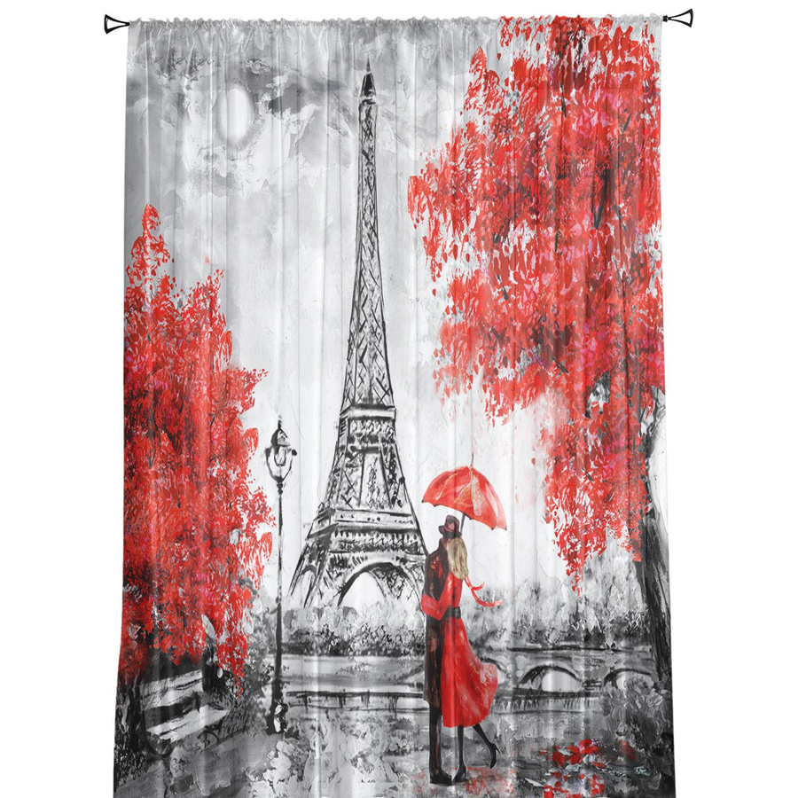 Transparentes Voile-Tüll Vorhang mit Ahornblatt-Design von Household supplies MH, Mehrfarbig, Breite: 135 cm, Höhe: 115 cm - Bild 3